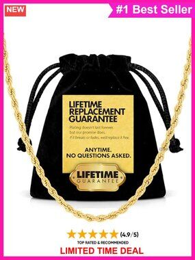 24K Gold Plated Diamond Cut Rope Chain Necklace 2mm USA Men Women